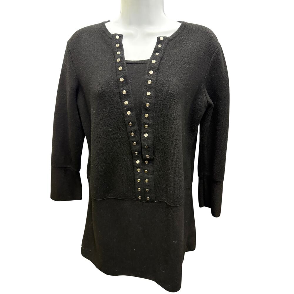🖤Tory Burch US M Gray Studded Knit Tunic Sweater Top Luxe Prep Moto Y2K Studded